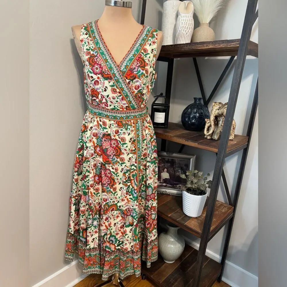 NWT GIBSON & LATIMER Dress A-Line Medium Midi Sleeveless Floral Vneck MSRP $139